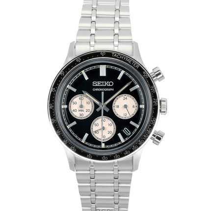 Seiko kronograf rostfritt stål svart urtavla kvarts SSB479P1 herrklocka