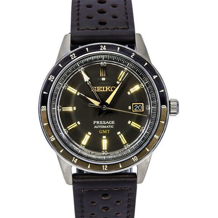 Seiko Presage Style60',s GMT kalvläderrem svart urtavla Automatisk SSK013J1 herrklocka