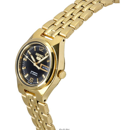 Seiko 5 guldfärgad rostfritt stål svart urtavla automatisk SYMK38K1 damklocka
