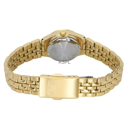 Seiko 5 guldfärgad rostfritt stål svart urtavla automatisk SYMK38K1 damklocka