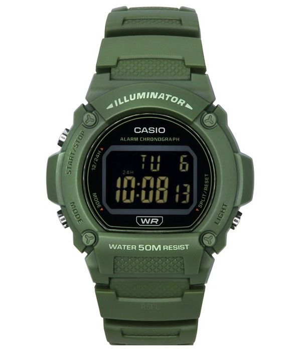 Casio Standard Illuminator Digital Green Resin Armband Quartz W-219HC-3B Herrklocka