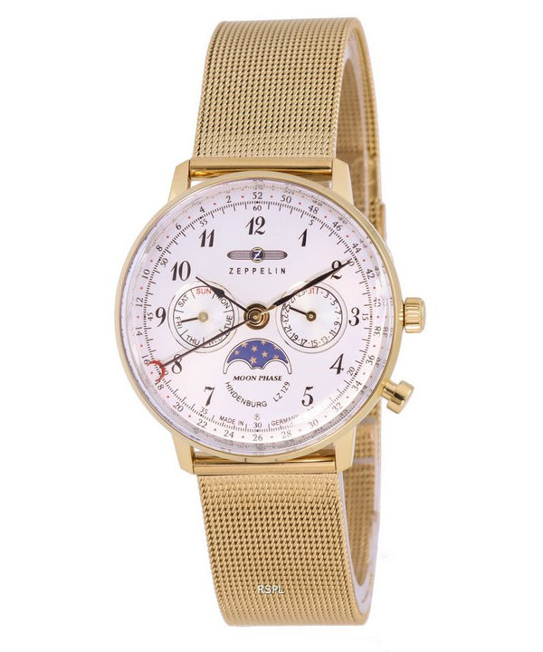 Zeppelin LZ129 Hindenburg Moonphase Silver Urtavla Quartz 7039M-1 7039M1 Damklocka
