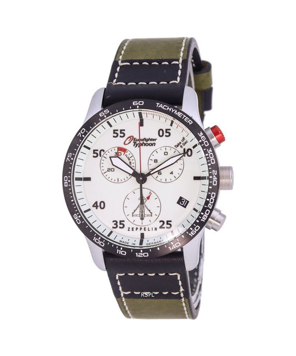 Zeppelin Eurofighter Chronograph Läderrem Beige Urtavla Quartz 7298-5 72985 100M Herrklocka