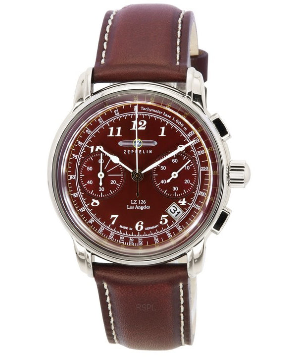 Zeppelin LZ126 Los Angeles Chronograph Burgundy Dial Quartz 76146 Herrklocka
