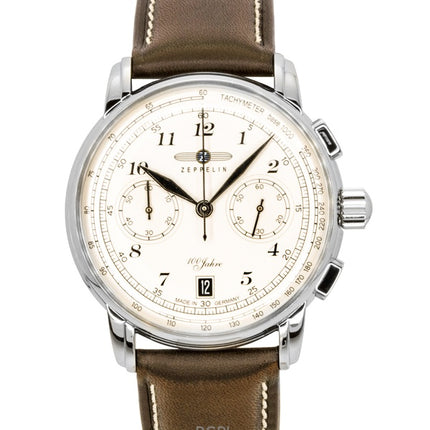 Zeppelin 100 Jahre Chronograph Läderrem Beige Urtavla Quartz 76746 Herrklocka