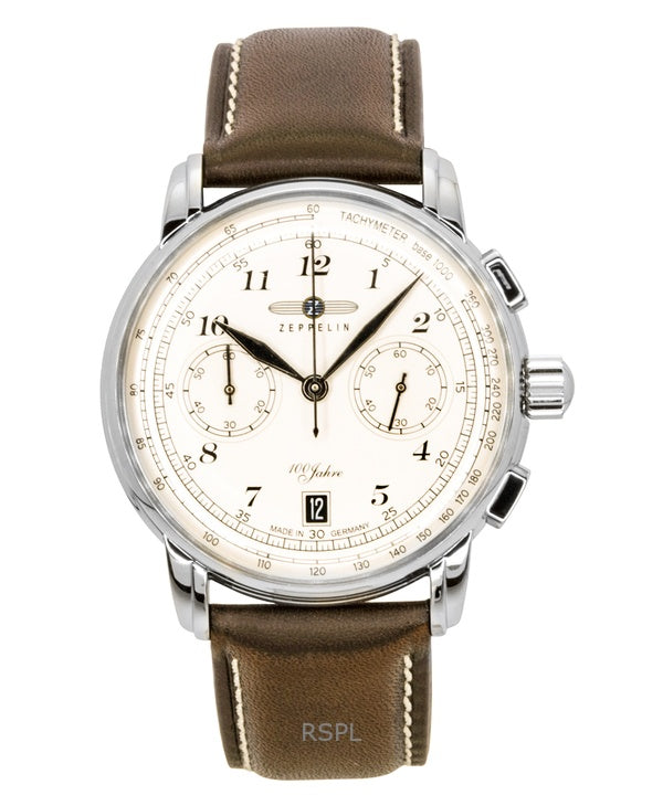 Zeppelin 100 Jahre Chronograph Läderrem Beige Urtavla Quartz 76746 Herrklocka