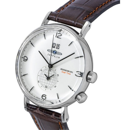 Zeppelin Hindenburg brunt läderarmband beige urtavla kvarts 80445 herrklocka