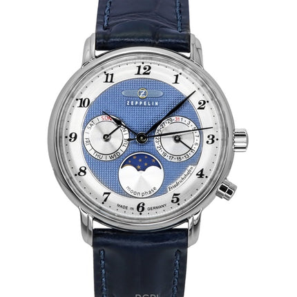 Zeppelin Friedrichshafen Moon Phase Läderrem Blue Dial Quartz 85373 Damklocka
