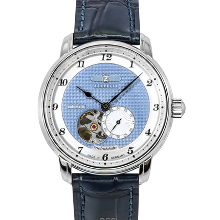 Zeppelin Friedrichshafen Läderrem Blå Öppen Hjärta Urtavla Automatisk 85663 Herrklocka