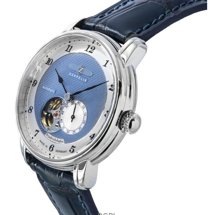 Zeppelin Friedrichshafen Läderrem Blå Öppen Hjärta Urtavla Automatisk 85663 Herrklocka