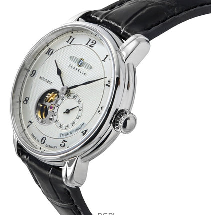 Zeppelin Friedrichshafen Läderrem Silver Open Heart Urtavla Automatisk 85664 Herrklocka