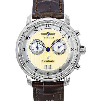 Zeppelin Friedrichshafen Chronograph Läderrem Guld Urtavla Quartz 85845 Herrklocka