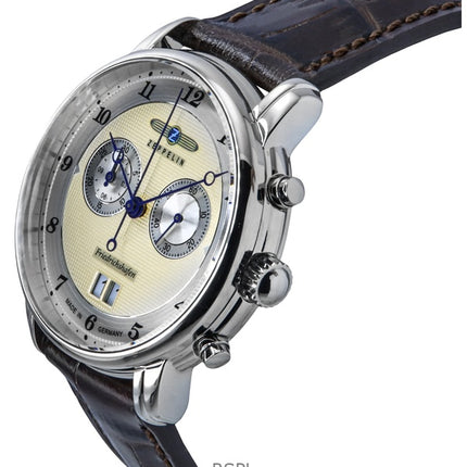 Zeppelin Friedrichshafen Chronograph Läderrem Guld Urtavla Quartz 85845 Herrklocka