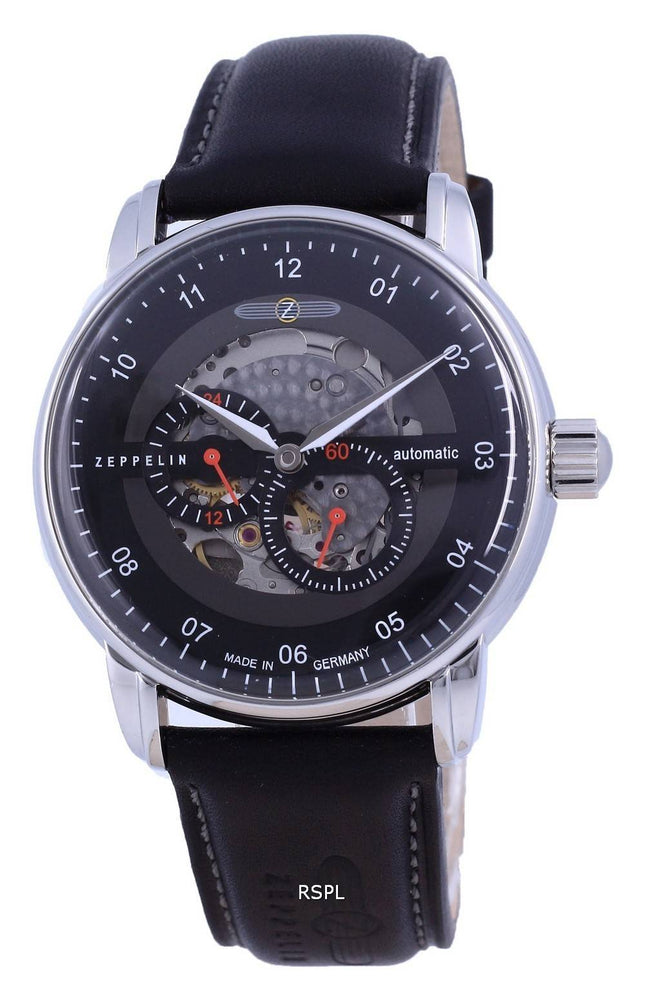 Zeppelin Captain',s Line Skeleton Leather Automatic 8664-2 86642 Herrklocka