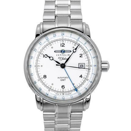 Zeppelin 100 Jahre GMT rostfritt stål silverfärgad urtavla automatisk 8666MB1 herrklocka
