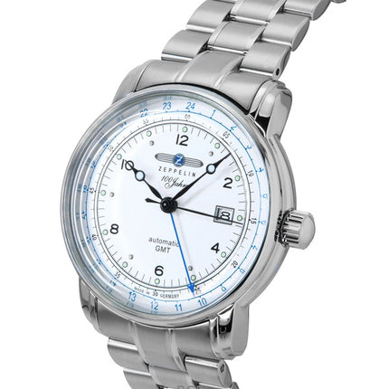 Zeppelin 100 Jahre GMT rostfritt stål silverfärgad urtavla automatisk 8666MB1 herrklocka