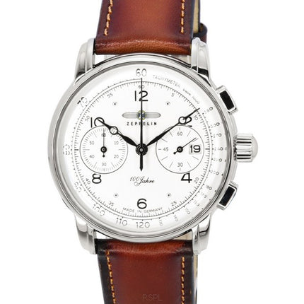 Zeppelin 100 Jahre Chronograph Läderrem White Dial Quartz 86761 Herrklocka