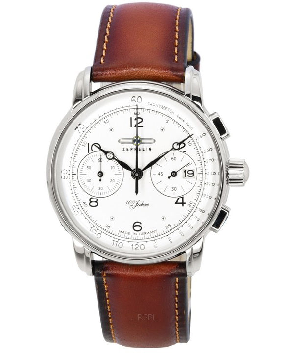 Zeppelin 100 Jahre Chronograph Läderrem White Dial Quartz 86761 Herrklocka