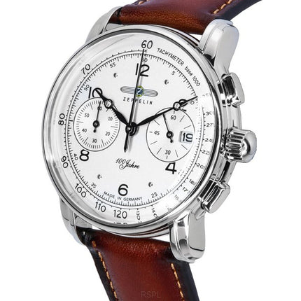 Zeppelin 100 Jahre Chronograph Läderrem White Dial Quartz 86761 Herrklocka