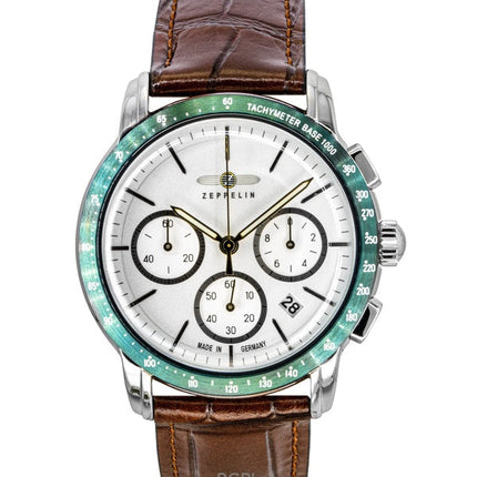 Zeppelin New York Chronograph Läderarmband Vit Urtavla Quartz 88784 Herrklocka