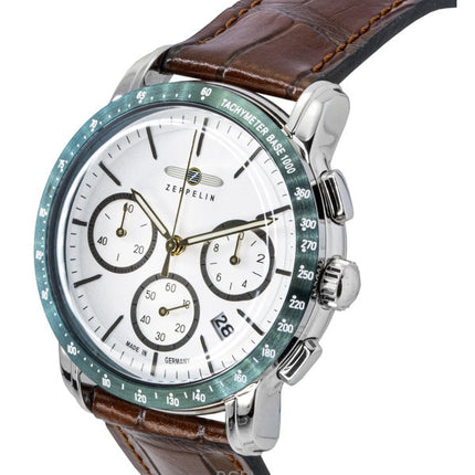 Zeppelin New York Chronograph Läderarmband Vit Urtavla Quartz 88784 Herrklocka