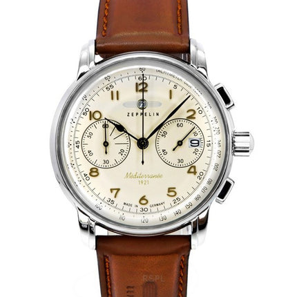 Zeppelin Mediterranee Chronograph Läderrem Beige Urtavla Quartz 96705 Herrklocka