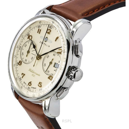Zeppelin Mediterranee Chronograph Läderrem Beige Urtavla Quartz 96705 Herrklocka