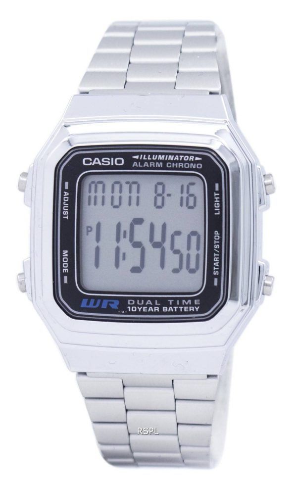 Casio Digital rostfritt stål Alarm Chrono Dual tid A178WA-1ADF A178WA-1A mäns klocka
