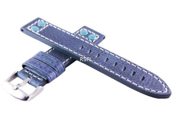 Blå förhållandet varumärke läderband 20mm för SKX007, SKX009, SKX011, SRP497, SRP641