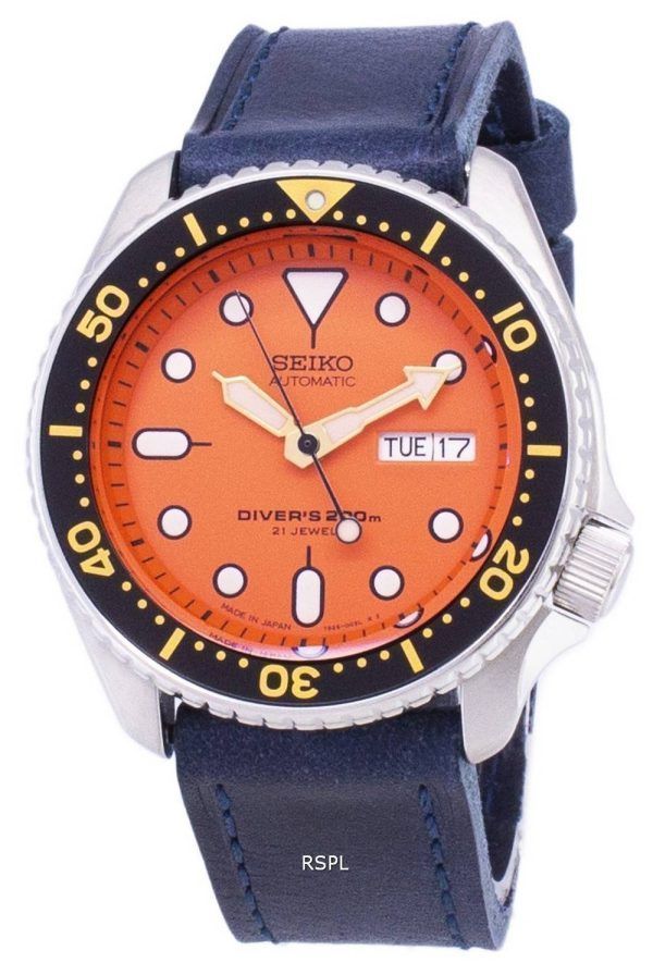 Seiko Automatic SKX011J1-LS13 Diver's 200M mörk blått läder rem mäns klockor
