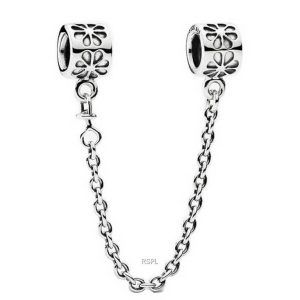 PANDORA 790385-07 Silverblomma Charm med Safty Chain