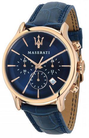 Maserati Epoca Chronograph Blue Dial LÃ¤derrem Quartz R8871618014 100M herrklocka