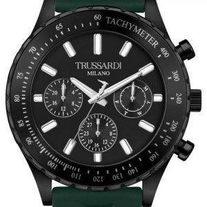 Trussardi T-Logo Tachymeter Black Dial Silicon Strap Quartz R2451148002 Herrklocka