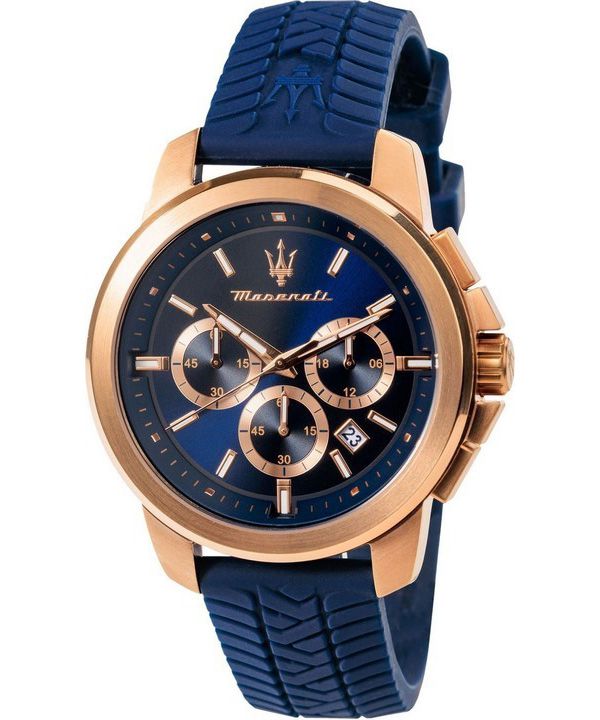 Maserati Successo Lifestyle Chronograph gummiband Blue Dial Quartz R8871621034 Herrklocka